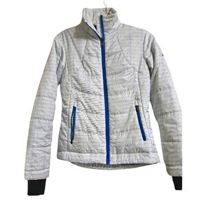 COLUMBIA Omni heat Powder lite full zip jacket. Blue/white plaid. Size Small